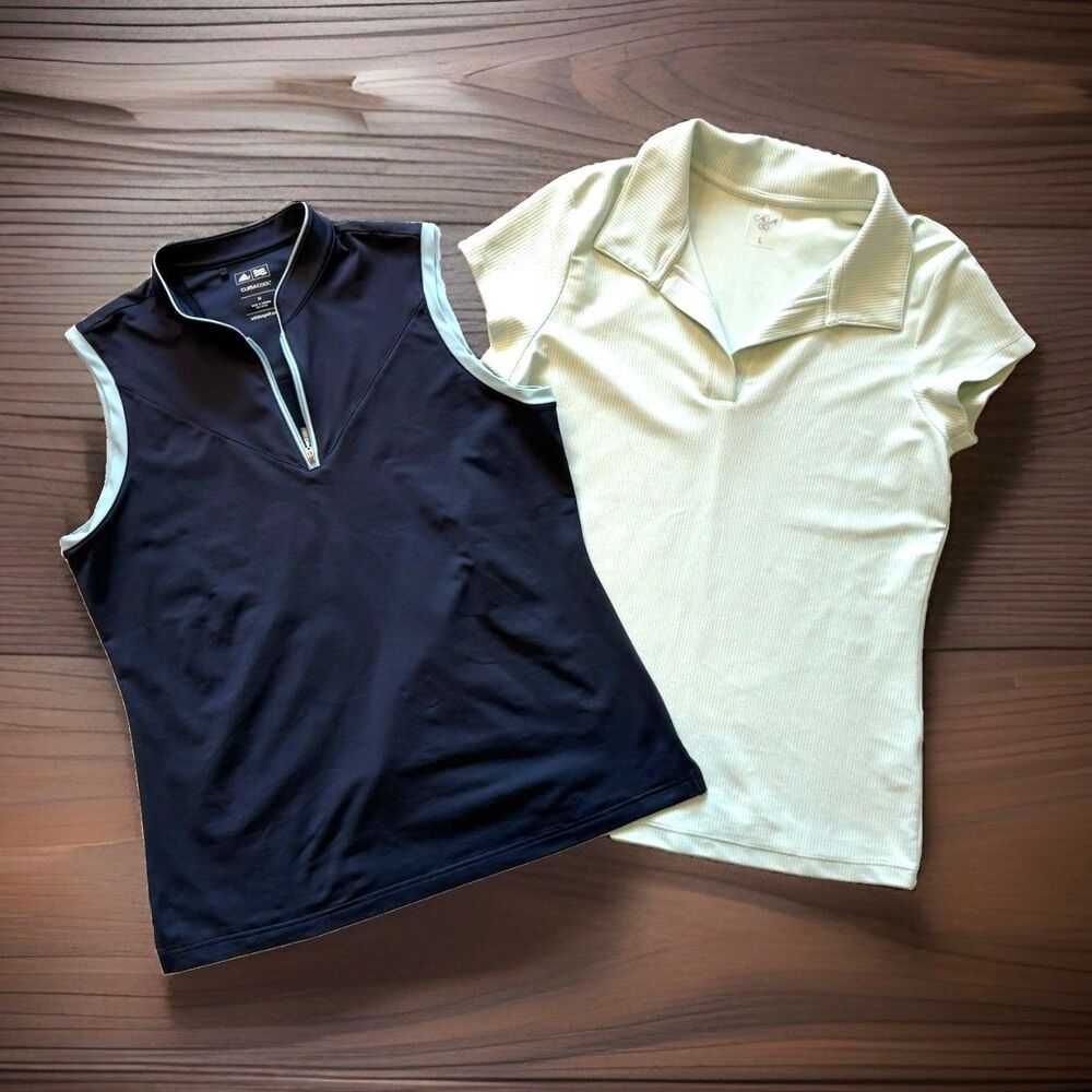 Lot Of 2 Size Medium Adidas & Celia Golf Tennis Sleeveless Athletic Polo Shirts